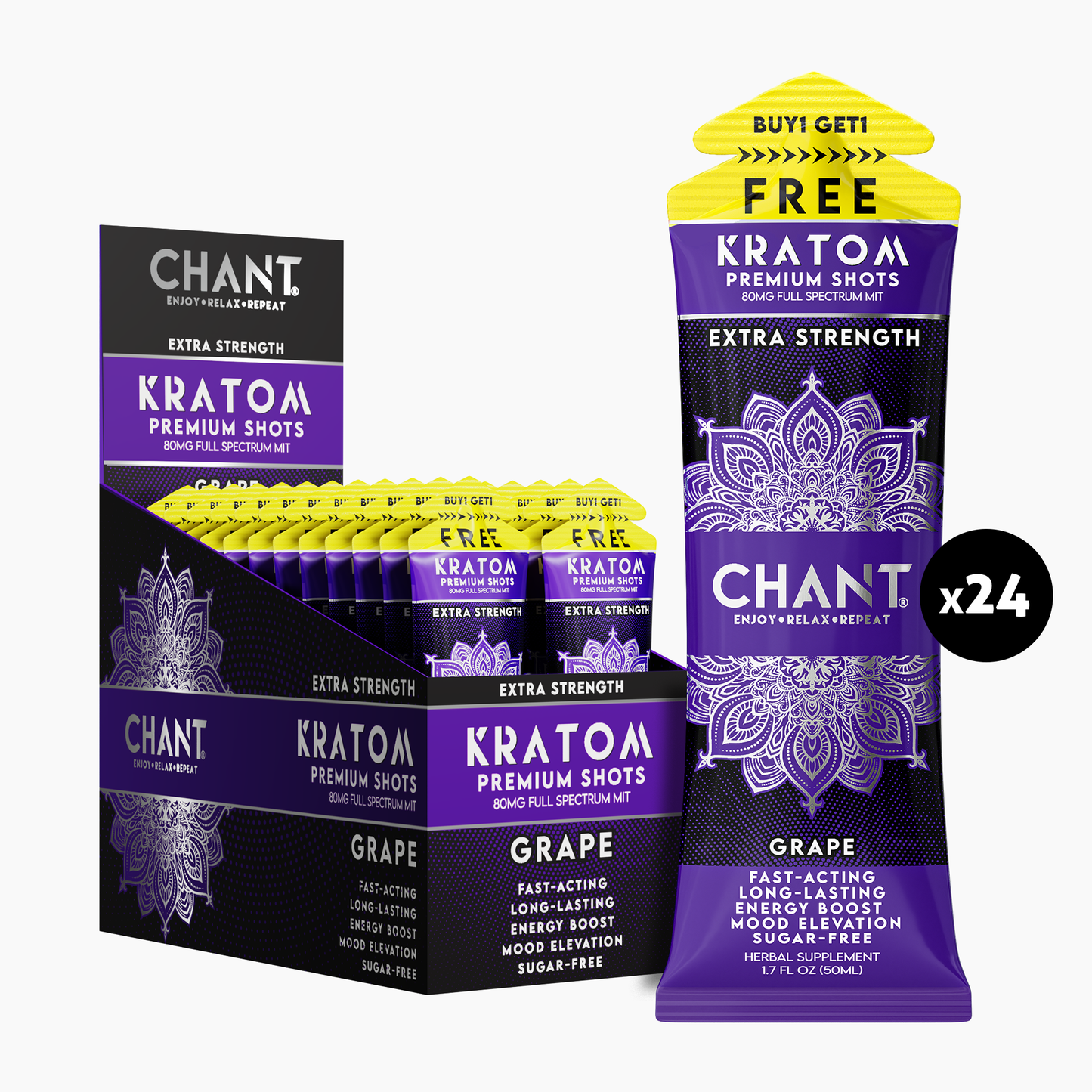 Chant Kratom Shot 80 MIT Grape Buy 1 Get 1 FREE – 12 Ct