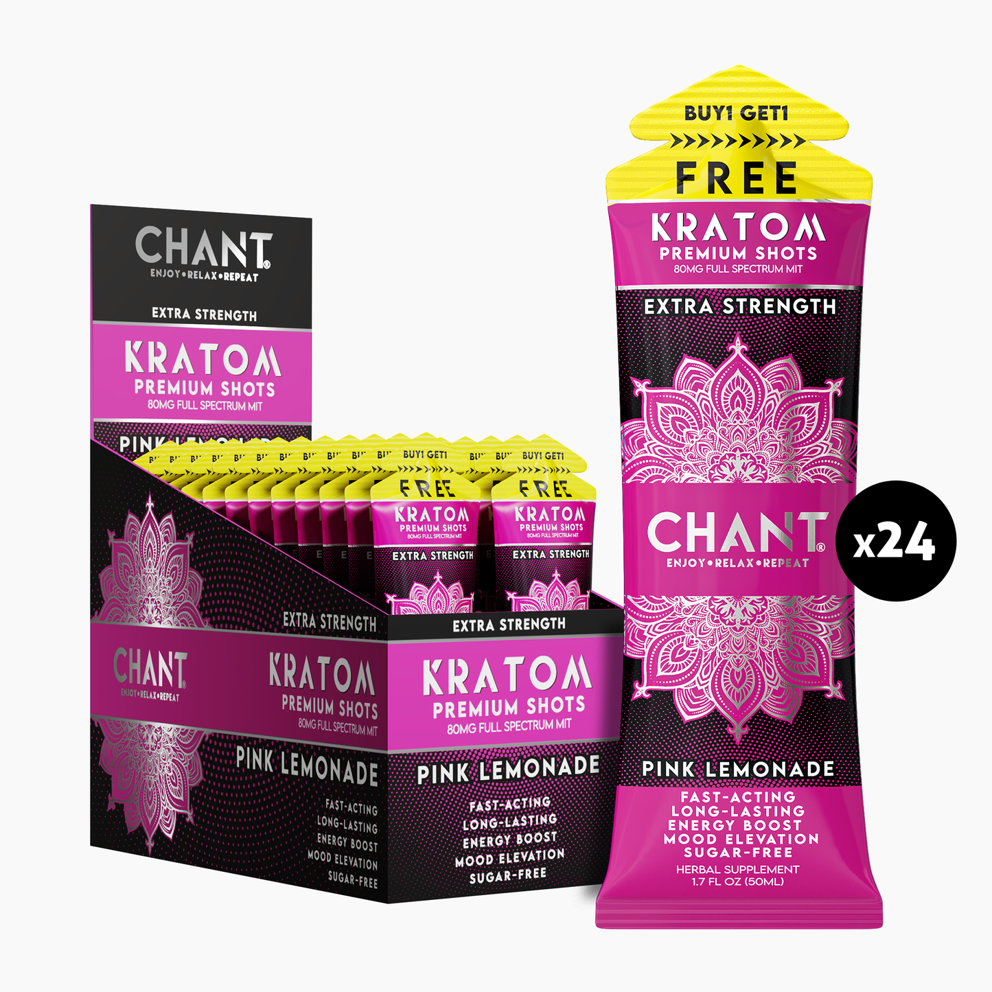 Chant Kratom Shot 80 MIT Pink Lemonade Buy 1 Get 1 FREE – 12 Ct