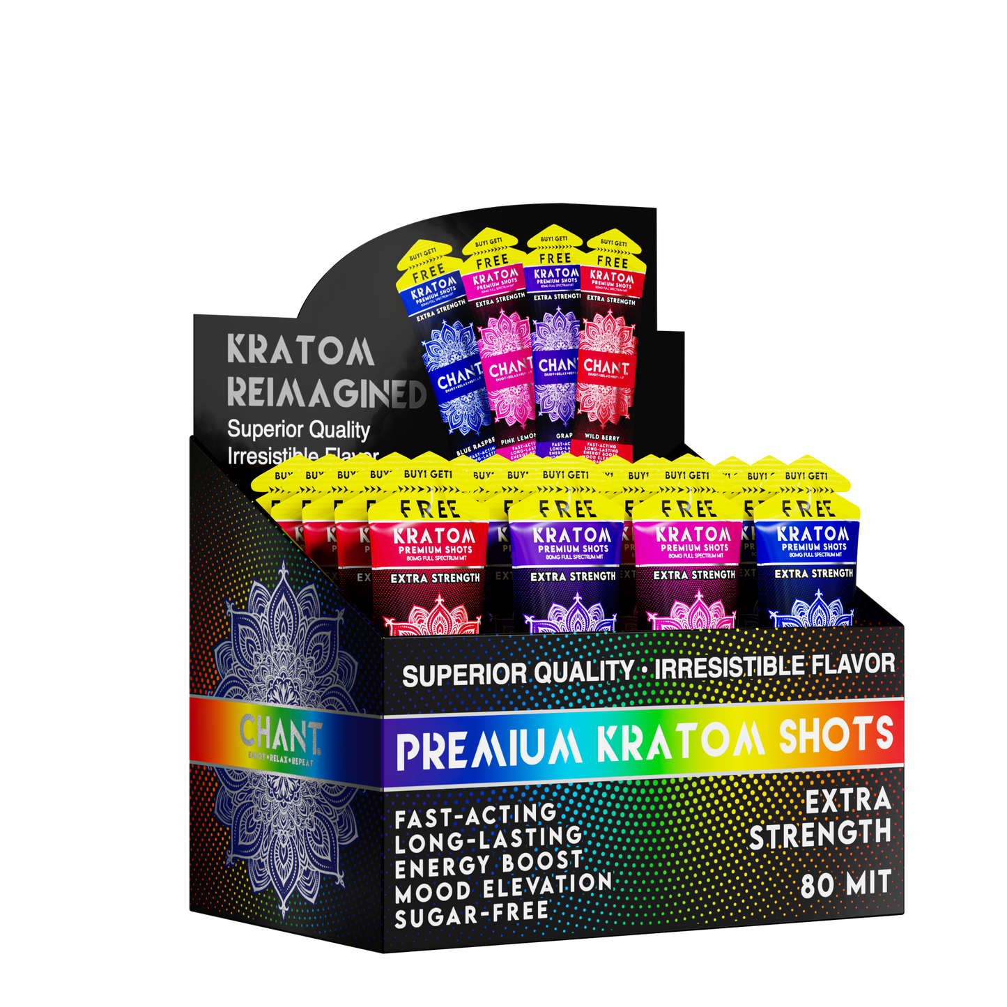 Chant Kratom Shot 80 MIT Variety Display Buy 1 Get 1 FREE – 12 Ct