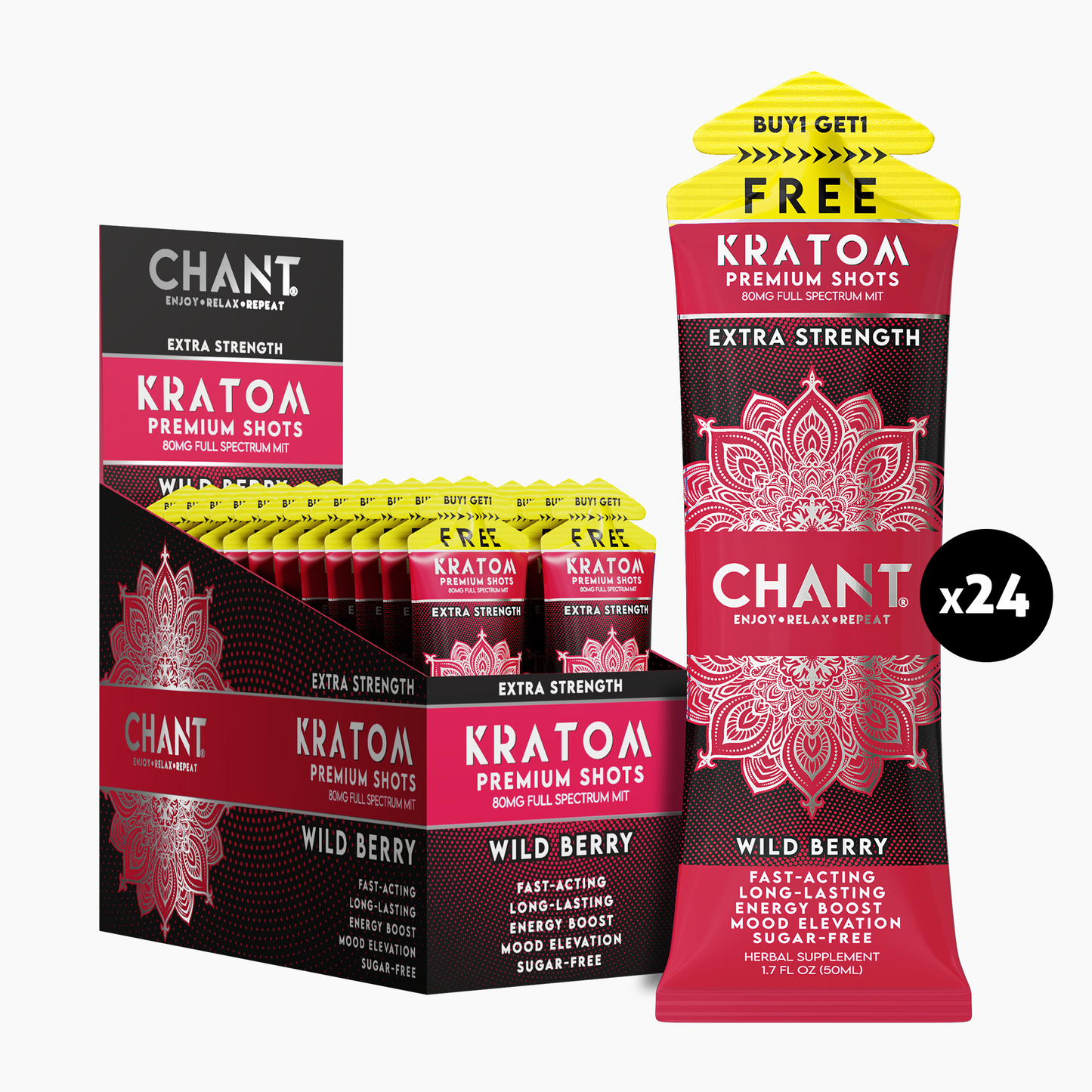 Chant Kratom Shot 80 MIT Wild Berry Buy 1 Get 1 FREE – 12 Ct