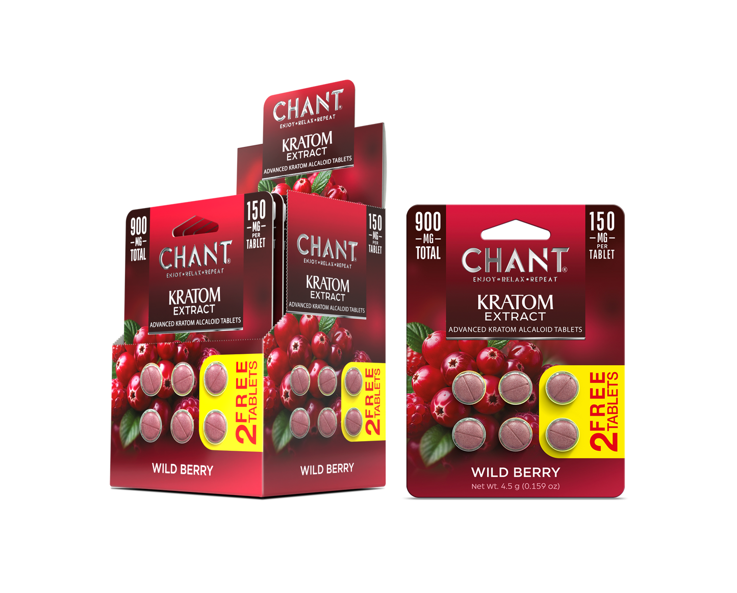 Chant Kratom Tablets - Wild Berry - 150mg - 6ct Blisters - 12ct Display