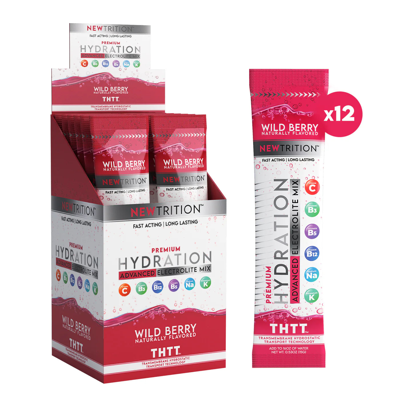 NewTrition Hydration Powder Wild Berry - 12Ct