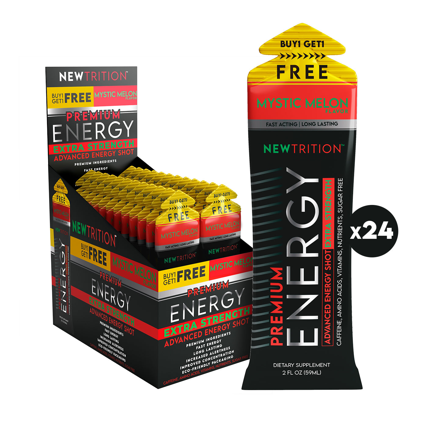 NewTrition Energy Shot Extra Strength Mystic Melon Buy 1 Get 1 FREE - 12Ct