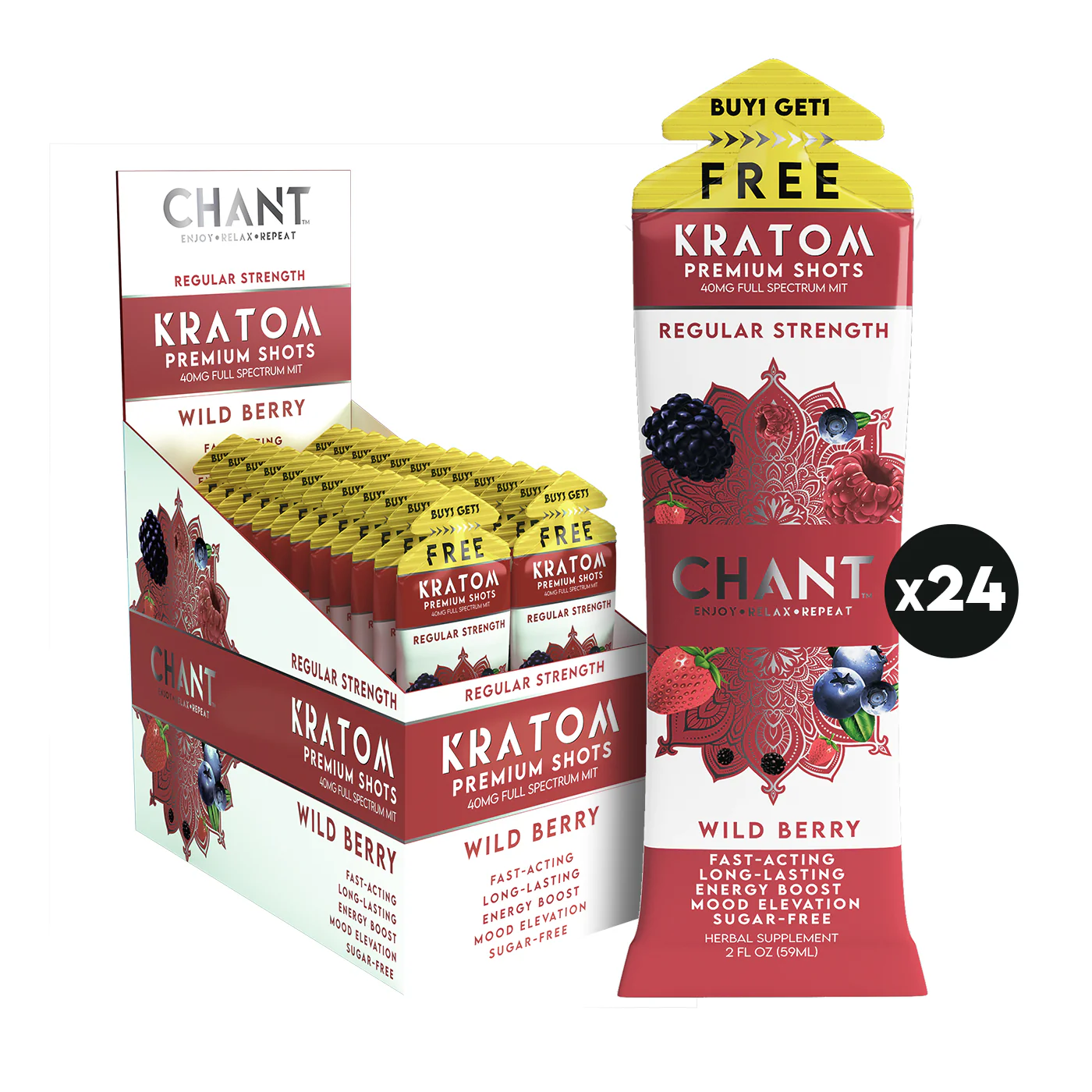 Chant Kratom Shot Wild Berry 40 MIT Buy 1 Get 1 FREE – 12 Ct