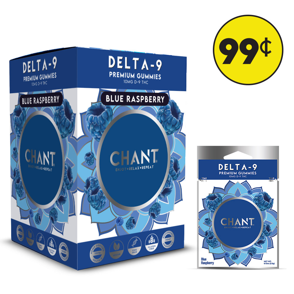 Chant Delta-9 THC Gummy Blue Raspberry Prepriced 99₵ – 60 Ct