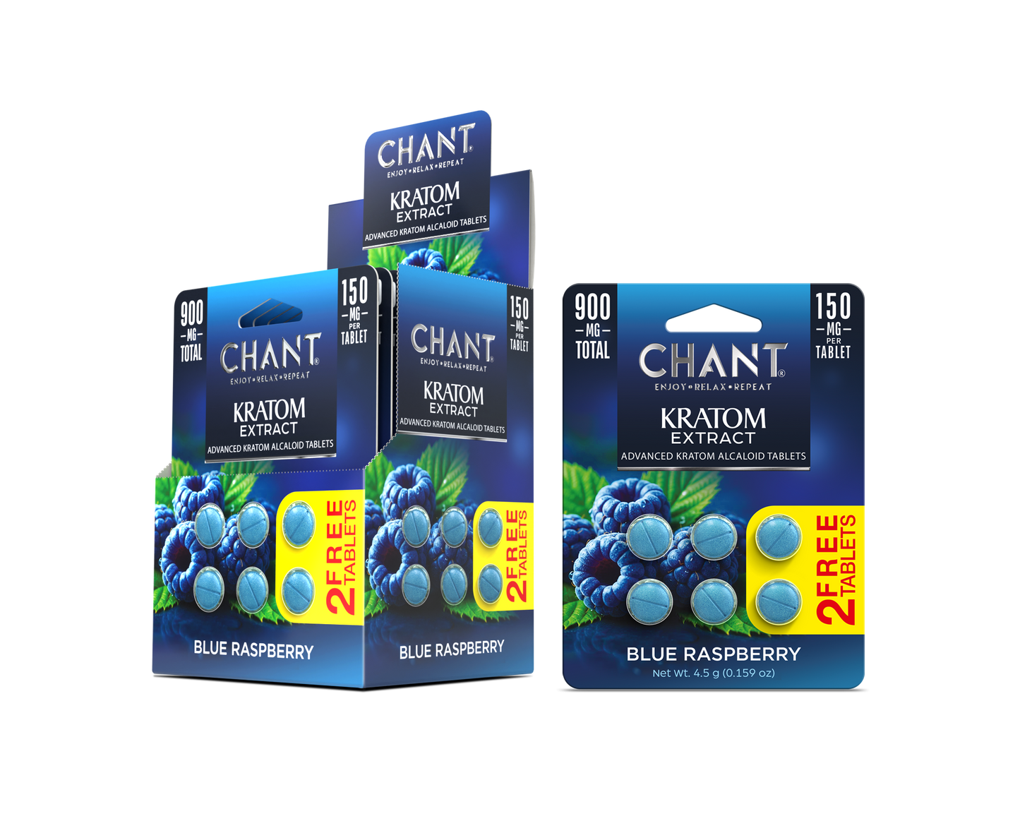 Chant Kratom Tablets - Blue Raspberry - 150mg - 6ct Blisters - 12ct Display