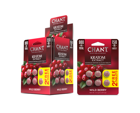 Chant Kratom Tablets - Wild Berry - 150mg - 6ct Blisters - 12ct Display